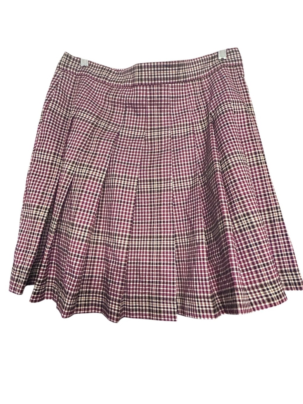 Bagatelle Collection Plaid Pleated Mini Skirt Burgundy Size L - Picture 2 of 5